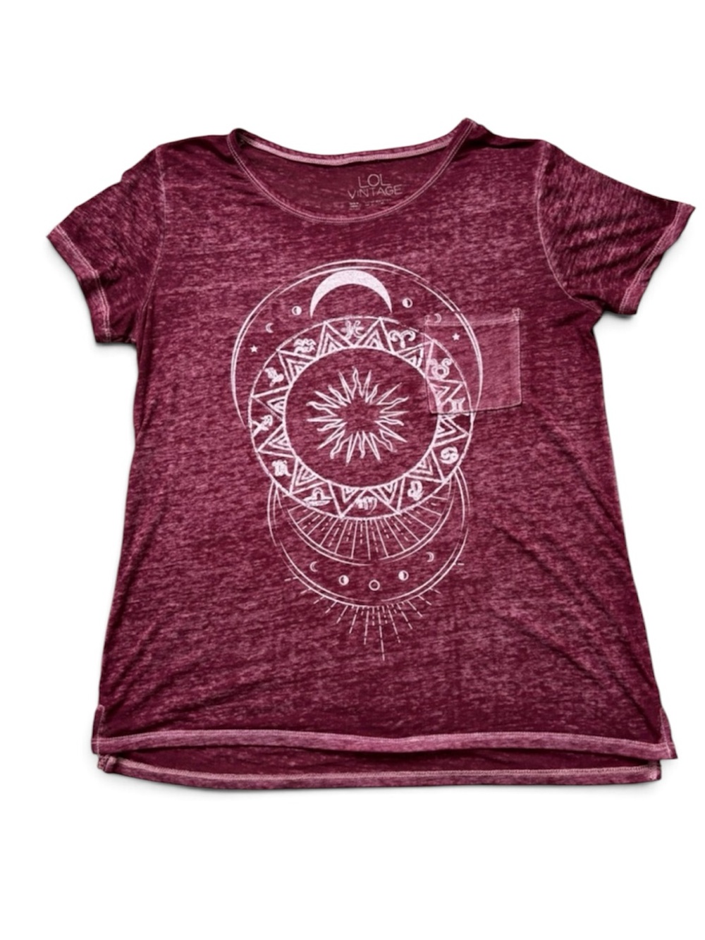 LOL Vintage Women's Maroon Graphic Pocket Tee Size Large